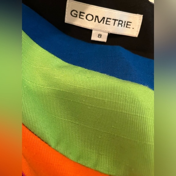 Vintage Y2K Dress One Shoulder Geometrie Black Neon Rainbow Stripes 6/M BodyCon - Picture 5 of 5